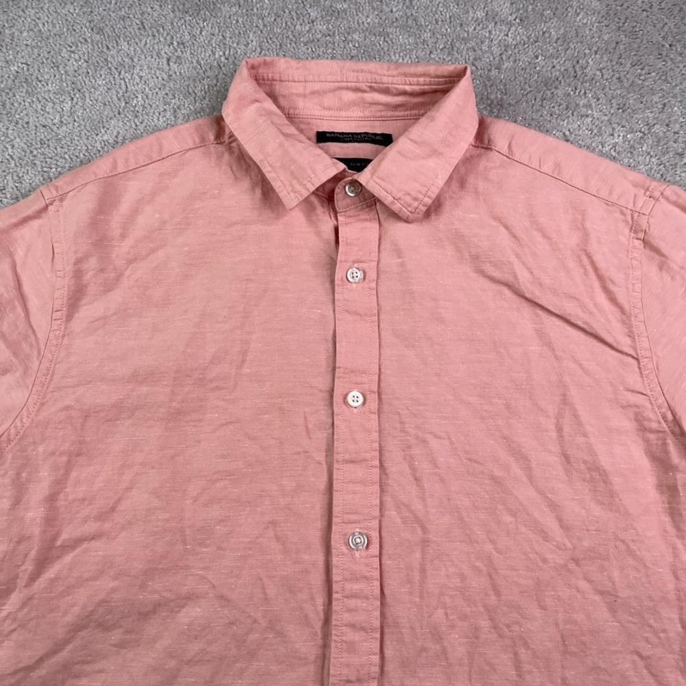 Banana Republic Shirt Mens Large‎ Orange Neppy Linen Cotton Blend Slim Fit